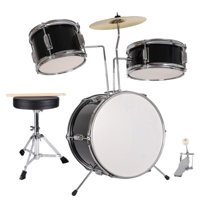 3-Piece Junior Drum Set for Kids Beginners, Kids Drum Kit with Full set of silent mats, Adjustable Throne, Cymbal, Pedal & Drumsticks