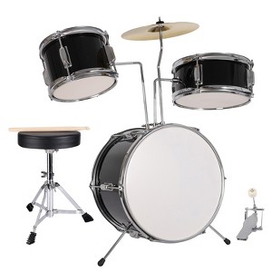 3-Piece Junior Drum Set for Kids Beginners, Kids Drum Kit with Full set of silent mats, Adjustable Throne, Cymbal, Pedal & Drumsticks - 1 of 4