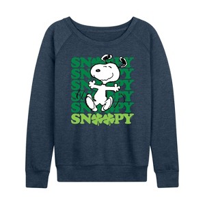 Women's - Peanuts - Snoopy Clover Dance Lightweight French Terry Wide Neck Long Sleeve Shirt - 1 of 4