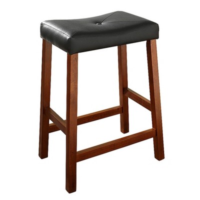 Set of 2 24" Upholstered Saddle Seat Counter Height Barstools Classic Cherry - Crosley