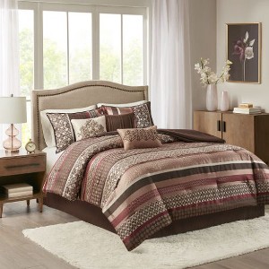 Sapphtopaz Traditional 7-Piece Jacquard Comforter Set, Geometric & Damask Design with Decorative Pillows, Bed Skirt (Includes Comforter & Shams) - 1 of 4