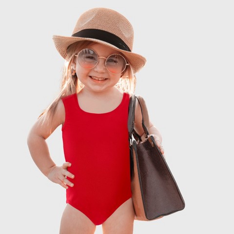 City Threads Girls UPF 50+ Nylon/Spandex Blend One-Piece Swimsuit - Red, 10Y