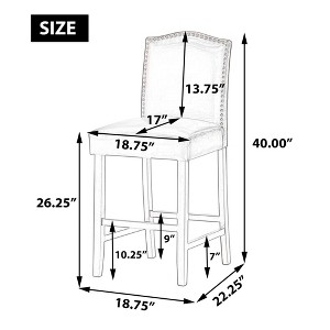 Okak 26.25 Inch Counter Stools Set of 2, Upholstered Barstools with Nailhead Trim and Walnut Accents, Fabric Kitchen Island Seating - 1 of 4