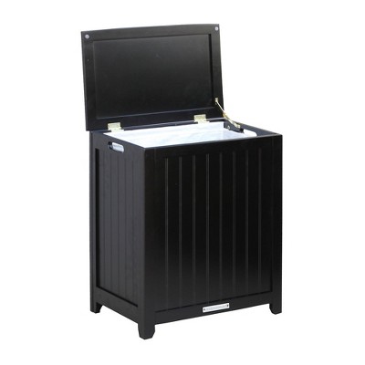 Mahogany Finished Black Wood Laundry Hamper with Lid