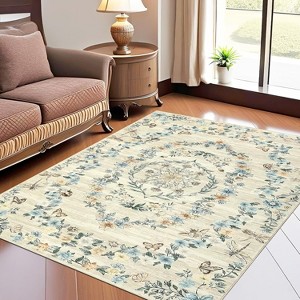 Rug for Living Room,Floral Print Area Rugs,Washable Non-Slip Modern Stain Resistant Low-Pile Carpet for Bedroom Dining Nursery Mat with Rubber Back - 1 of 4