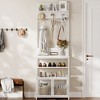 Coat Rack Shoe Storage White Hall Tree with Doors 72.8in Narrow Coat Tree Shoe Shelf Organizer with 7 Hooks - 3 of 4