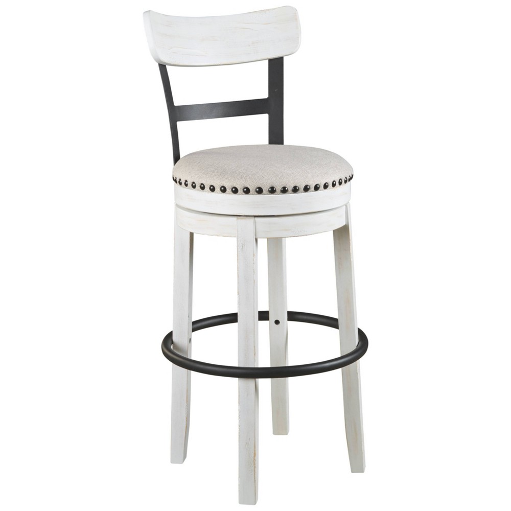 Signature Design By Ashley - Valebeck Tall Upholstered Swivel Barstool - Casual Style - White