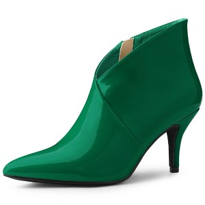 Allegra K Women's V Shape Pointed Toe Side Zipper Stiletto Heel Ankle Boots - 1 of 4