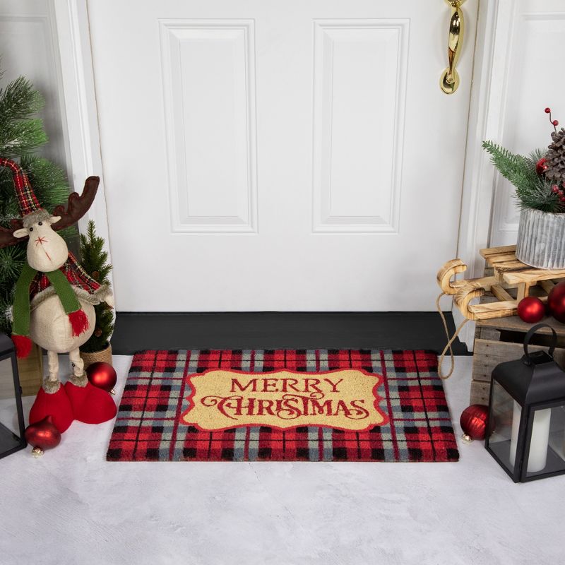 Northlight Red and Black Plaid "Merry Christmas" Rectangular Doormat 18" x 30", 2 of 7