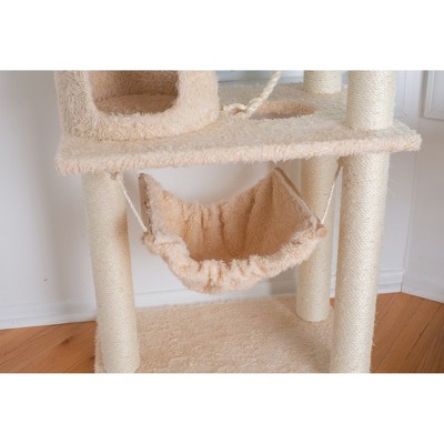 70'' Beige Faux Fur Multi-Level Cat Tree with Sisal Posts