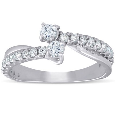 Pompeii3 1Ct Two Stone Diamond Engagement Forever Us Ring 14K White Gold Anniversary Band
