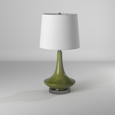 Green Glass Table Lamp with White Fabric Shade