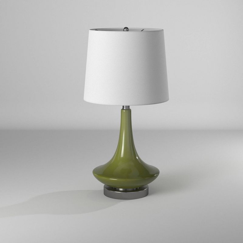 Table Lamp Green Finish with White Hardback Fabric Shade - StyleCraft, 4 of 10