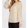 Women's Long Balloon Sleeve Sequin Top - SHE + SKY - 3 of 4