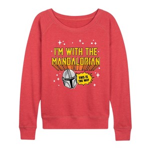 Women's - Star Wars - The Mandalorian Im With Mando Lightweight French Terry Wide Neck Long Sleeve Graphic Shirt - 1 of 3