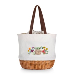Picnic Time Mandalorian The Child with Flowers Coronado Canvas and Willow Basket Tote with Beige Canvas: Wicker Picnic Set - 1 of 4