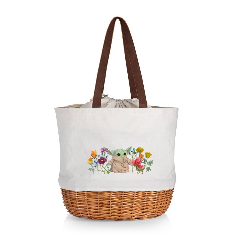 Picnic Time Mandalorian The Child with Flowers Coronado Canvas and Willow Basket Tote with Beige Canvas, 1 of 6