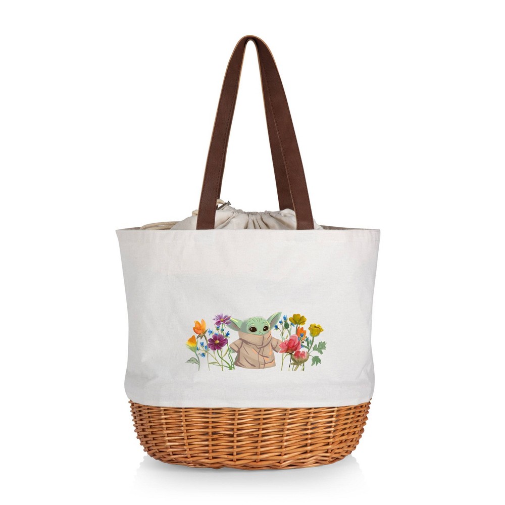 Photos - Serving Pieces Picnic Time Mandalorian The Child with Flowers Coronado Canvas and Willow Basket Tote with Beige Canvas: Wicker Picnic Set