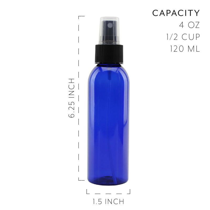 Cornucopia Brands 4oz Blue Plastic Spray Bottles w/Fine Mist Atomizer Caps, 6pk; for DIY, Travel, Beauty, 2 of 7