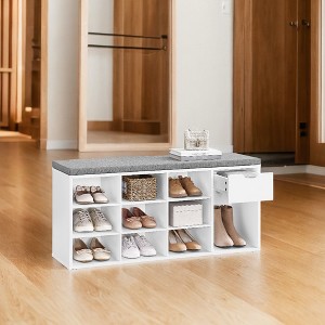 Storage Bench, Entryway Bench with Cushion, Drawer and Open Compartments, Bench with Storage, for Living Room, Bedroom, Closet - 1 of 4