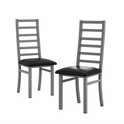 FURNIinspire Accent Chairs Set Of 2 Steel Legs And Pu Leather Seats High Back Armless Dining Chairs For Living Room, Grey, 46.85"*19.69"*7.09"