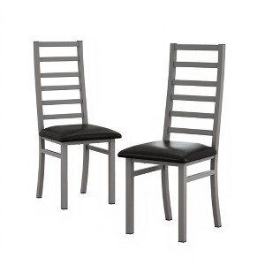 FURNIinspire Accent Chairs Set Of 2 Steel Legs And Pu Leather Seats High Back Armless Dining Chairs For Living Room, Grey, 46.85"*19.69"*7.09" - 1 of 4