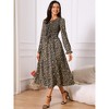 INSPIRE CHIC Women's Leopard Print Long Sleeve Tie V Neck Flowy Party Y2k Cheetah Dresses with Pockets - 2 of 4