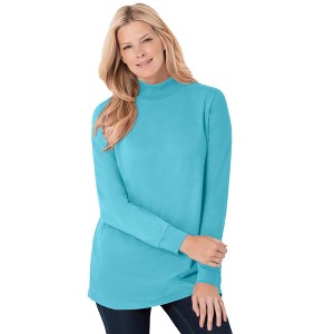 Woman Within Plus Size Perfect Long-Sleeve Mockneck Tee - 1 of 4