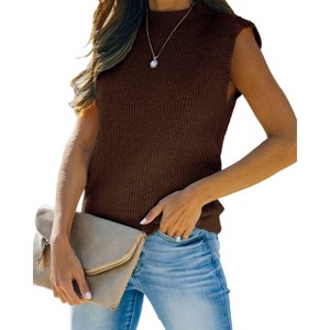Womens Cap Sleeve Pullover Sweater Knit Tank Tops Crew Neck Sweater - 1 of 4