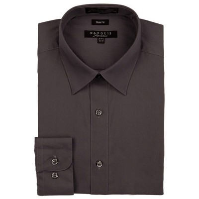 Marquis Men's Charcoal Grey Long Sleeve With Slim Fit Dress Shirt