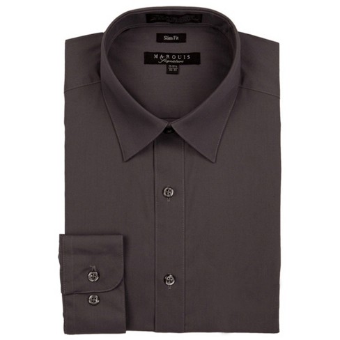 Marquis Men's Charcoal Grey Long Sleeve With Slim Fit Dress Shirt 18.5 /  34-35 : Target