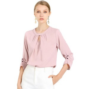 INSPIRE CHIC Women's Work Office Keyhole Pleated Front Ruched 3/4 Sleeve Chiffon Blouse - 1 of 4