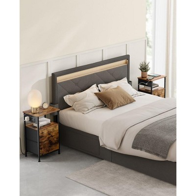 Rustic Brown and Black 2-Drawer Nightstand Set with Charging Station