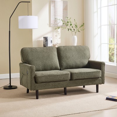 NicBex 56.3 Inch Loveseat,Modern PU Leather/Boucle Loveseat Sofa with Black Wood Legs,2-Seater Small Couch for Living Room,Bedroom