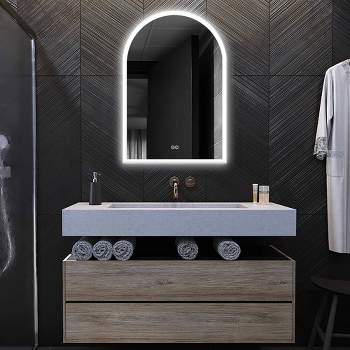 Neutypechic LED Wall Mounted Mirror with Anti-Fog Modern Arched Bathroom Vanity Mirror