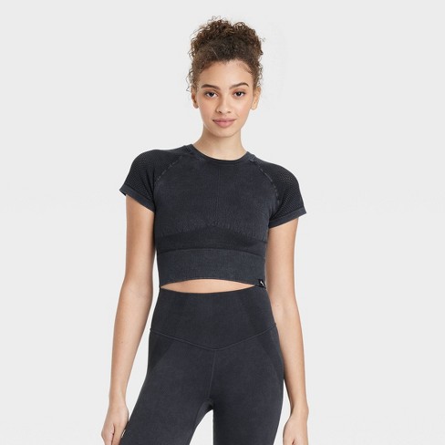 Womens Seamless Cropped T-Shirt – Black Marl / Black