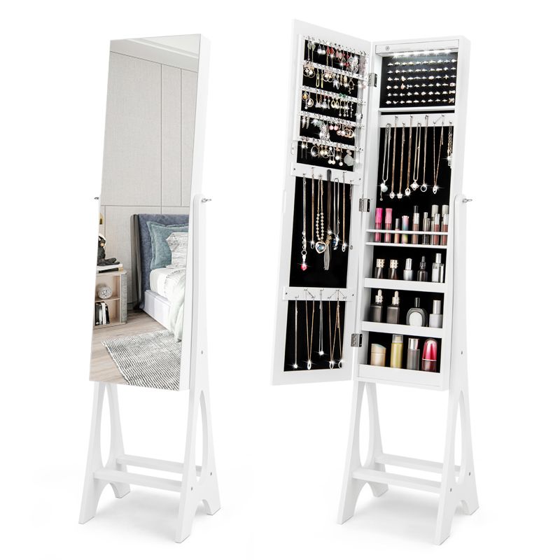 Costway LED Jewelry Cabinet Armoire with  Bevel Edge Mirror Organizer Mirrored Standing, 1 of 11