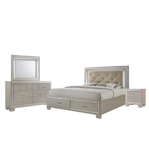 4pc Glamour Queen Platform Storage Bedroom Set Champagne - Picket House Furnishings, Size: King