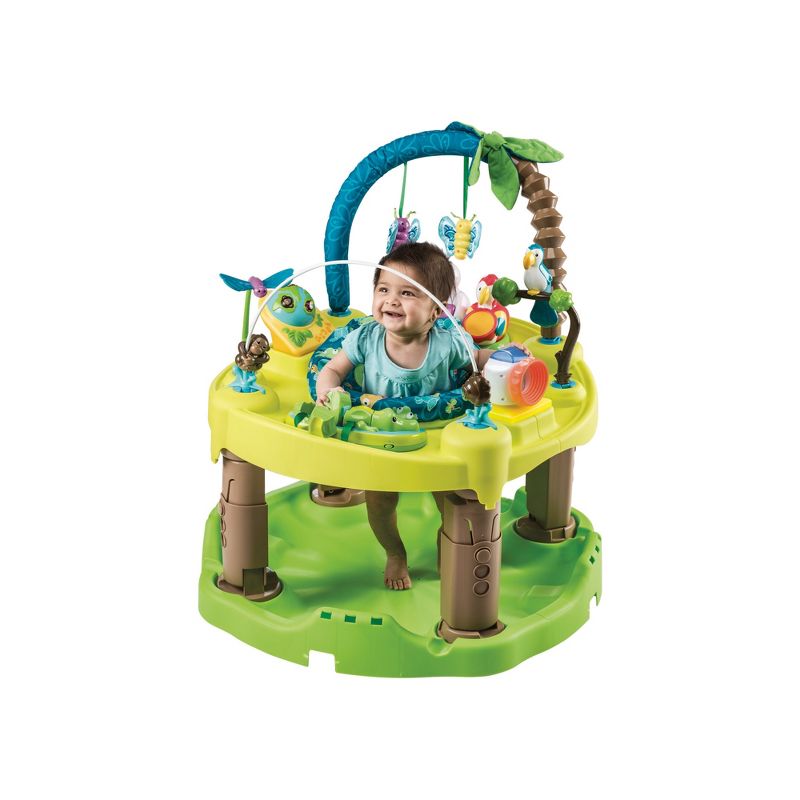 Evenflo ExerSaucer Triple Fun Saucer Life In The Jungle Baby Bouncer Seat Walker Play Activity Center, Green, 2 of 6