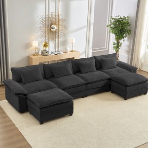 Mjkone 156'' Oversized Modular Sectional Sofa, U-Shaped Couch with 2 Ottomans, 6-Seat Chenille Upholstered Deep Seat Sofa - 1 of 4
