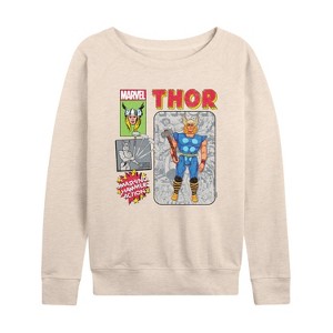 Women's - Marvel - Thor Action Figure Lightweight French Terry Wide Neck Long Sleeve Shirt - 1 of 4