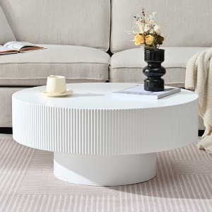 Modern Round/Square Coffee Table Cocktail Table Accent Table Drum End Table Minimalist Fluted Center Table, Easy Assembly, Black/White-ModernLuxe - 1 of 4