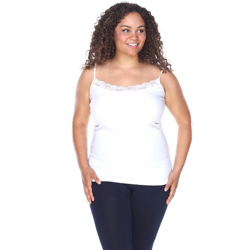 Women's Plus Size Lace Trim Tank Top White One Size Fits Most Plus - White  Mark : Target