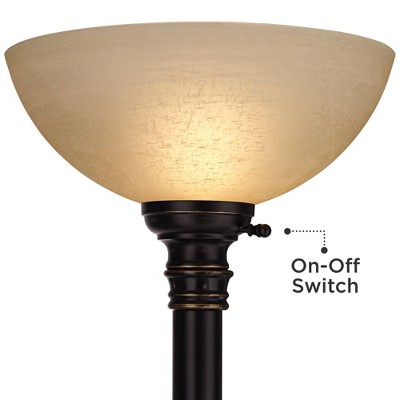 Bronze Adjustable Torchiere Floor Lamp with Amber Glass Shades