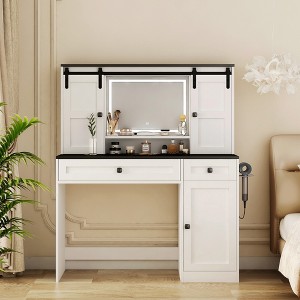 TOBILI Dressing Table Makeup Table, 43" Wide Dressing Table with Lighted Mirror and Makeup Drawer, Large Modern Dressing Table Set, White - 1 of 4