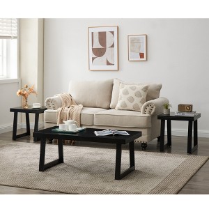 Kings Brand Furniture Charlie 3-Piece Occasional Table Set – Modern Black Coffee Table & Two End Tables with Sleek Minimalist Design - 1 of 3