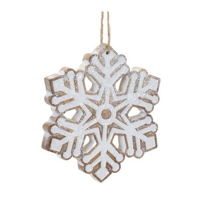 White and Beige Glittered Resin Snowflake Ornaments Set