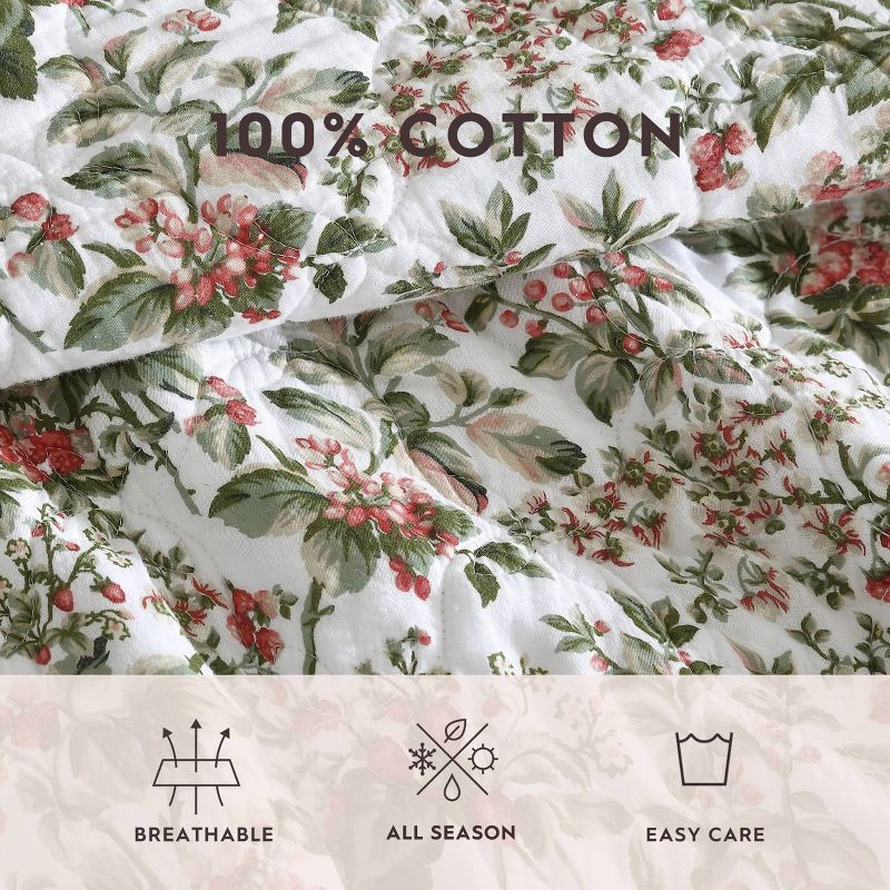 Laura Ashley Bramble Floral 100% Cotton Quilt Bedding Set Green, 6 of 13