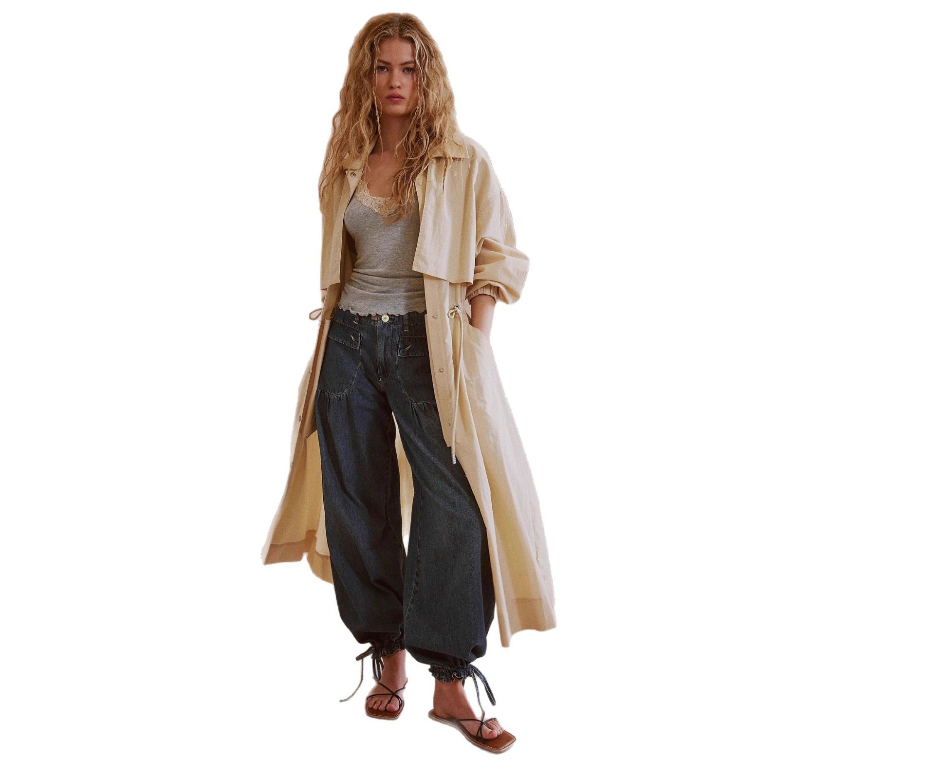 Drawstring Jeans Wide Leg Women Baggy Loose Bow Tie Denim Barrel Pants Ankle Trousers Boyfriend Vintage Retro