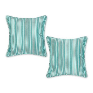 2pc 18"x18" Jewel Chambray Striped Recycled Cotton Square Throw Cover Green - Design Imports: Indoor Faux Linen, Hidden Zipper - 1 of 4
